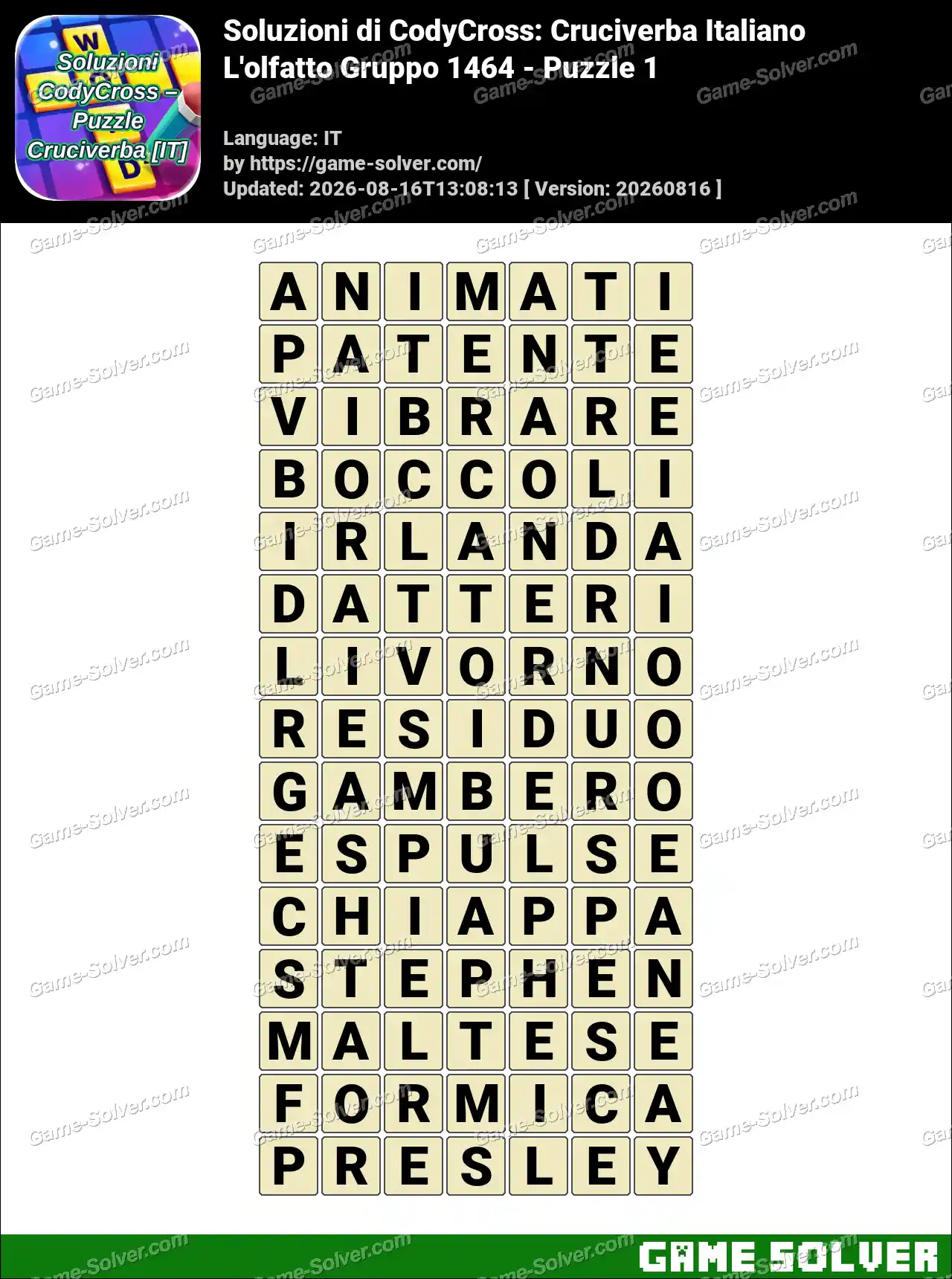 Soluzioni di CodyCross: Cruciverba Italiano L’olfatto Gruppo 1464 – Puzzle 1